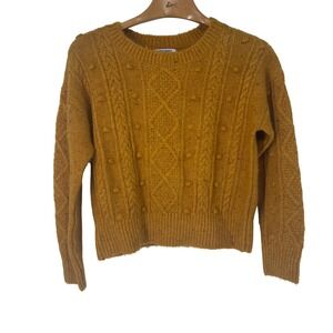 Old Navy Womens Mustard Yellow Cable Knit Bobble‎ Sweater Wool Blend Small NEW